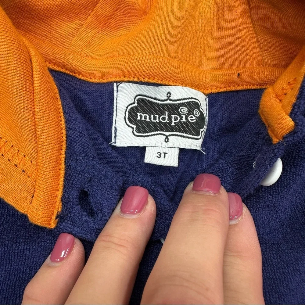 Mud Pie Orange Navy terry cloth short sleeve hooded top boysz sz 3T surfer beach